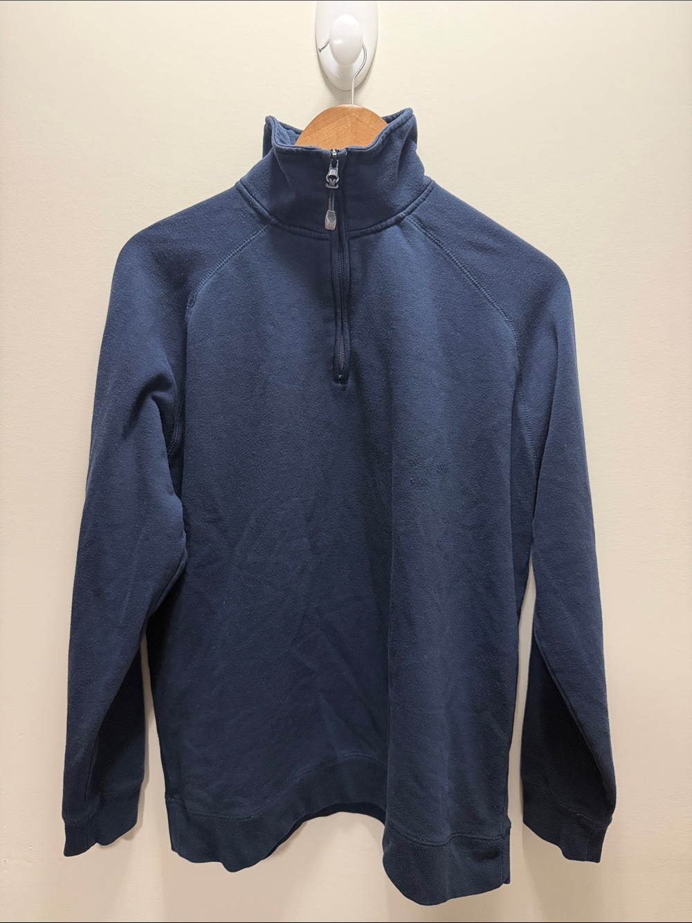 Vintage Rebook x NHL Men's Half-Zip Fleece Pullover - Navy Blue Size Med 27.5x24